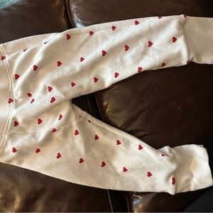 Kids Cream Joggers with Red Heart Pattern